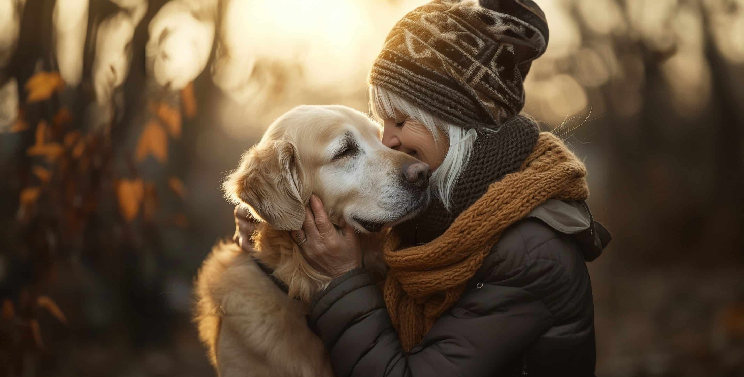 woman and dog hugging outside - Honnas Veterinary