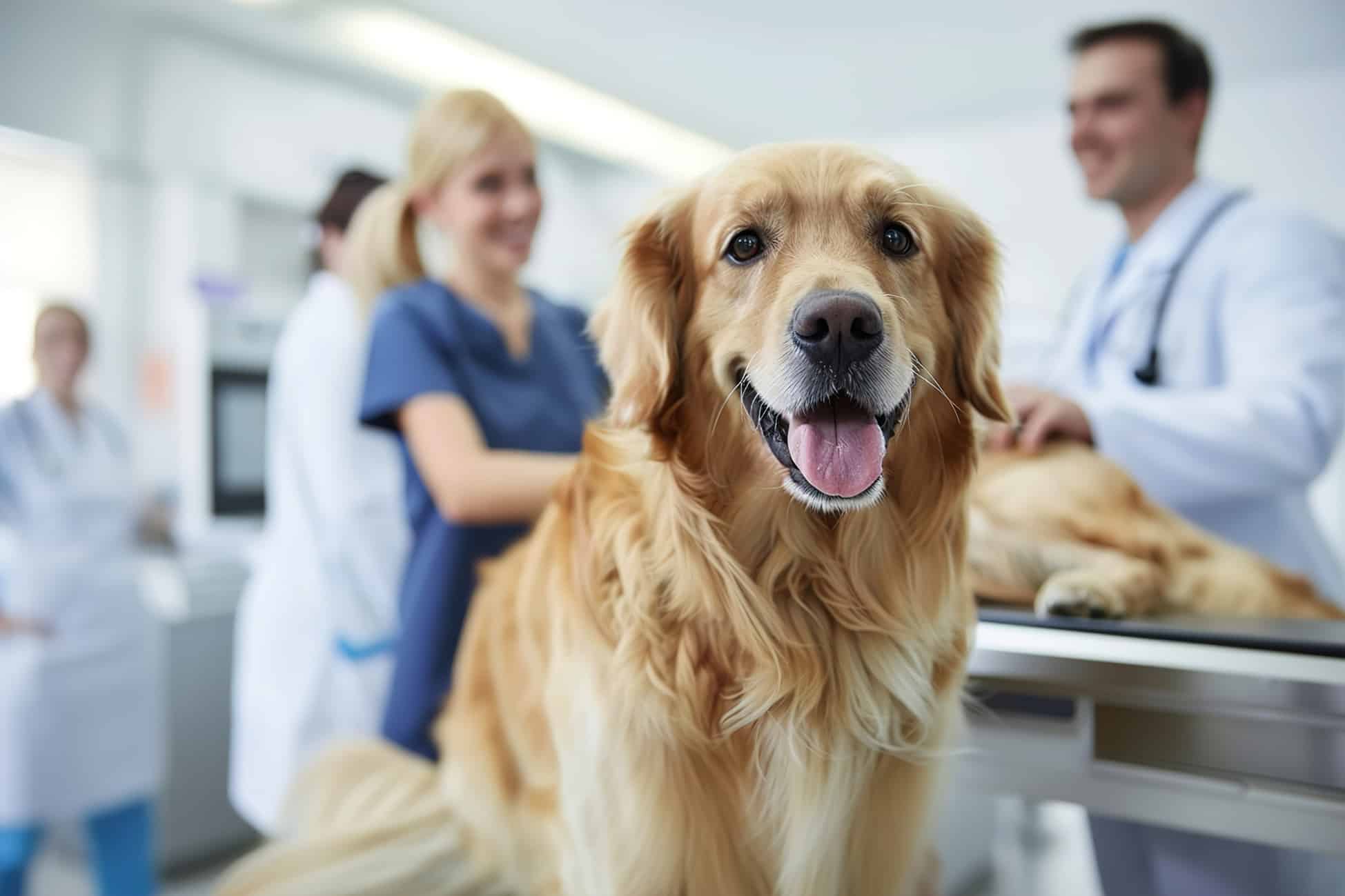 golden retriever smiling at vet appointment in Austin